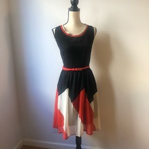 Vintage Inspired Colorbloq Dress w Belt